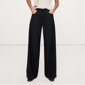 NWT! Banana Republic Black Mid-Rise Wide-Leg Flannel Drawstring Pant 🗒️